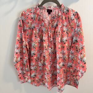 J.Crew Liberty Fabric Coral Josephine Floral Ruffle Popover Shirt Size 4